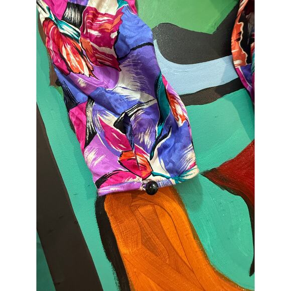 90s 100% silk Vintage Liz Claiborne Wrap Dress Purple Pink Floral Petite 14 - Picture 14 of 14